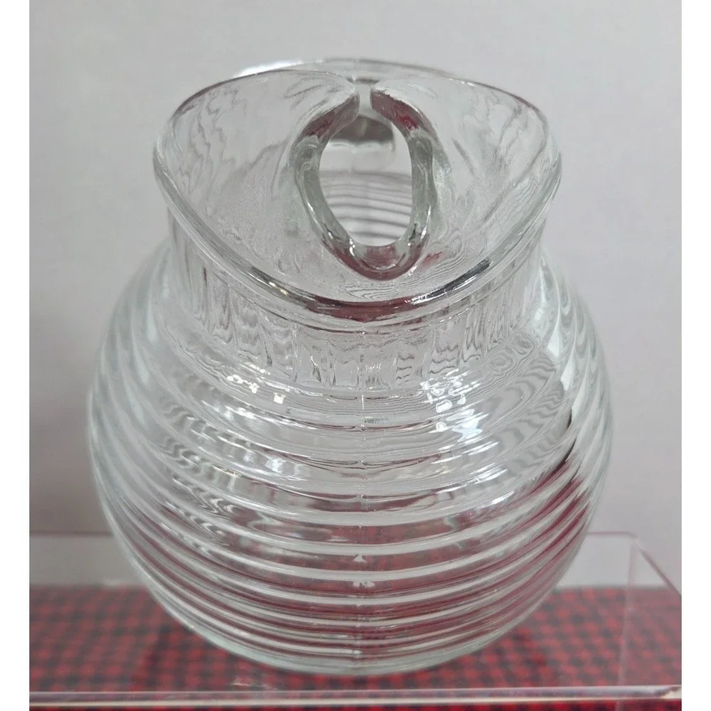 Vintage Anchor Hocking Manhattan Pattern Clear Glass Tilted Ball Pitcher 40 oz